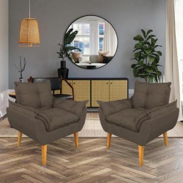 Imagem de Kit 2 Poltronas Opala Decorativa Luxo Linho Marrom Dal Poz Estofados