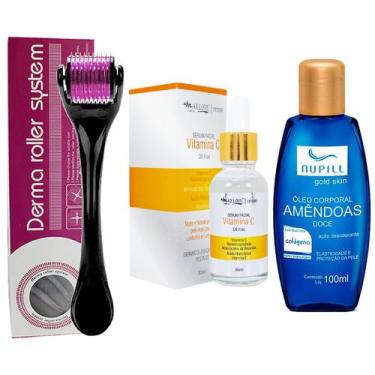 Imagem de Kit Microagulhamento: Dermaroller + Sérum Hidratante Vitamina C + Óleo