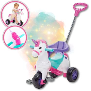 Imagem de Triciclo de Passeio Infantil com Empurrador e Pedal Rosa Fantasy Calesita