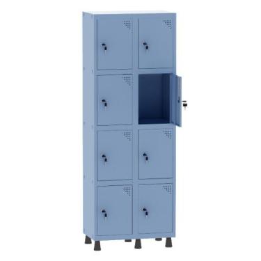 Imagem de Armário Guarda Volume Locker Roupeiro 2 Vãos 8 Portas Aço GRF502/8 Azu