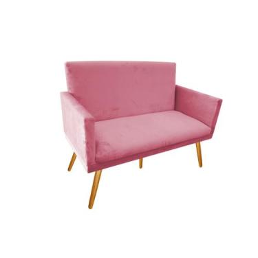 Imagem de Namoradeira Nina Decorativa Suede Rose 2 Lugares Pés Madeira Mz Decor 
