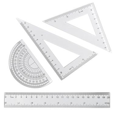 Imagem de Zotemo Conjunto de Geometria Matemática de 4 Peças, Kit de Geometria de Plástico Transparente Inclui Transferidor, Régua Reta, Régua Triangular, Ferramentas de Medição Transparentes, Régua de Desenho