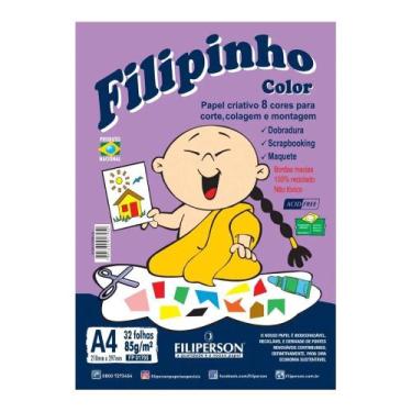 Imagem de Papel Criativo A4 Filiperson Filipinho 85g 8 Cores 45 Folhas