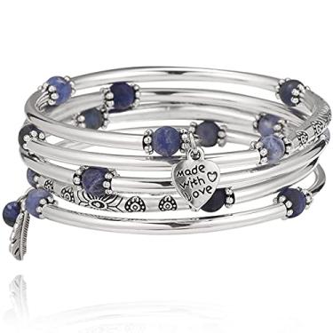 Imagem de FULU AUTUMN Pulseiras com contas para mulheres, pulseiras prateadas, bijuterias, presente moderno, 7IN, Zinco, Ágata