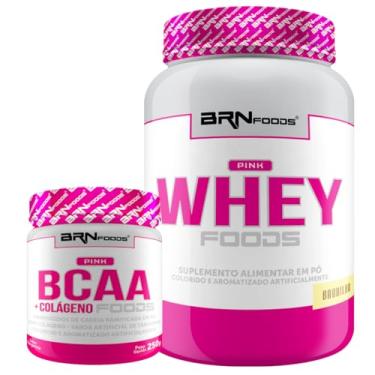 Imagem de Kit Pink Whey c/Colágeno 2kg + BCAA c/Colágeno 250g - BRN Foods (Médio, Baunilha)