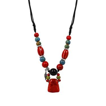 Imagem de MINACHI Boho Hippie Colar de Contas de Cerâmica Coloridas Joias Boêmia Presente para Mulheres, Zinco, Sem Pedra Preciosa