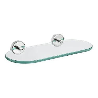 Imagem de JQK Prateleira de vidro de banheiro cromada, armazenamento de chuveiro de vidro temperado 30,48 por 12,7 cm, suporte de parede cromado polido de aço inoxidável 304, TGS121L12-CH