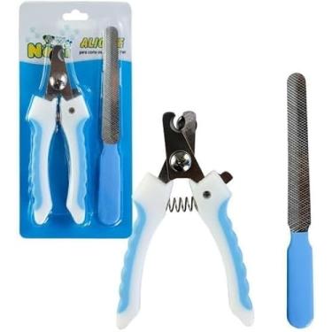 Imagem de Conjunto de Cortador de Unhas para Pets com Alicate e Lixa para Gato e Cachorro – Azul e Rosa