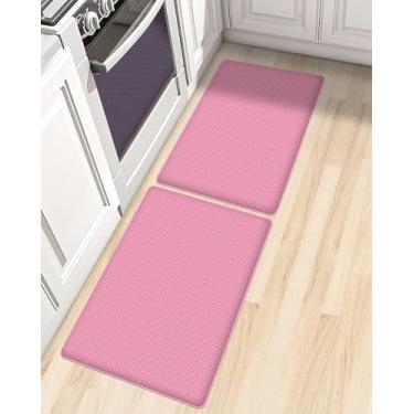 Imagem de AUTODECO Conjunto de 2 tapetes e tapetes de cozinha laváveis acolchoados antifadiga tapete de cozinha para chão 43 x 73 cm + 43 x 73 cm, vermelho melancia