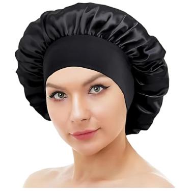Imagem de Touca de Cetim 36 cm, Preto, com Faixa Larga