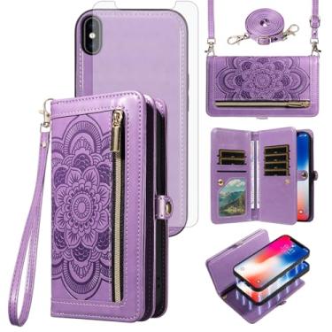 Imagem de Asuwish Capa de telefone para iPhone Xs X 10 10s carteira com zíper capa celular com alça protetora de tela de vidro temperado mandala flor porta-cartão iPhoneX iPhoneXs iPhone10 i PhoneX SX 10x 10xs