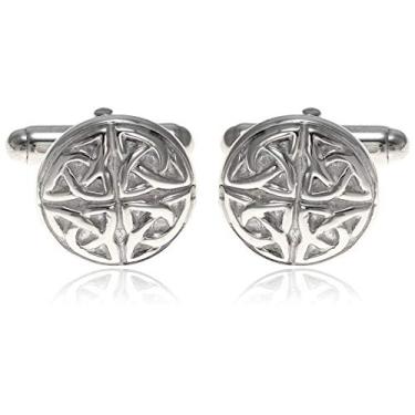 Imagem de Alexander Castle Abotoaduras masculinas de prata esterlina 925 celta 15 mm abotoaduras redondas da trindade celta com caixa de presente de joias