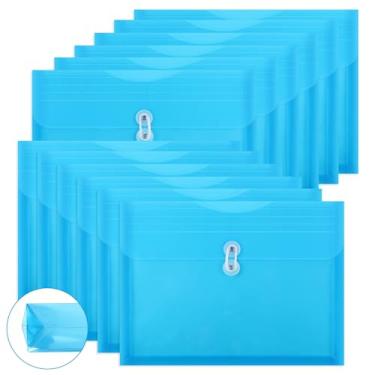 Imagem de Jetec 12 envelopes de plástico com fechos de cordas, pastas de arquivo de plástico tamanho carta, bolsos de poli reutilizáveis, organizador de papel de carga lateral, envelope transparente de