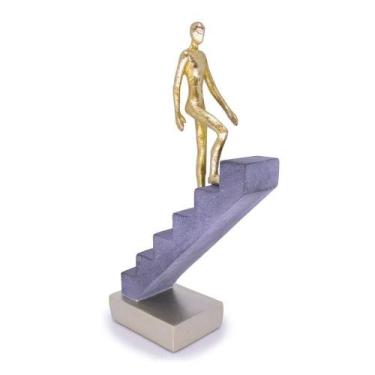 Imagem de Escultura Decorativa Homem Escada Em Poliresina Dourado 16 Cm F04 - D'