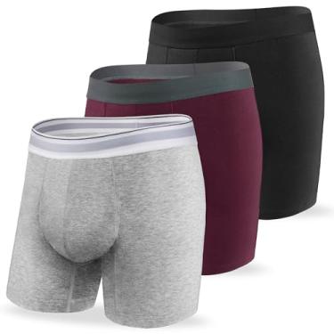 Imagem de REELINDRY Cueca boxer lavável para incontinência masculina, absorvente de 65 g, à prova de vazamento, perna longa, controle da bexiga, pacote com 3 (1 preta-1 cinza claro-1 marrom, M)