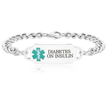 Imagem de Zircobic Pulseira de identificação médica esportiva hipoalergênica à prova d'água, joia médica durável de aço inoxidável, pulseira personalizada de alerta de saúde para homens e mulheres, pulseira de