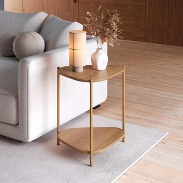 Imagem de Mesa Lateral Orgânica com Prateleira 44,2cm Pés em Metal - Artesano SE