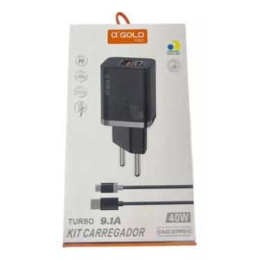 Imagem de Fonte Carregador 40w Duplo Turbo Usb E Usb-c Com Cabo Agold, Preto