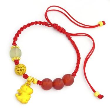 Imagem de Eymi Pulseiras de corda vermelha ajustáveis signo animal do zodíaco chinês 2024 ano novo dragão da sorte pulseira pingente para mulheres, Metal, Sem pedras preciosas