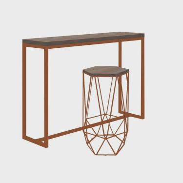 Imagem de Kit 1 Banqueta Liz + 1 Mesa Bancada Mavie 150cm Industrial Ferro Bronze mdf Castanho - Ahazzo Móveis