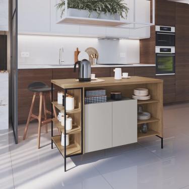 Imagem de Mesa Bancada Gourmet Estilo Industrial 131cm com Armario 2 Portas