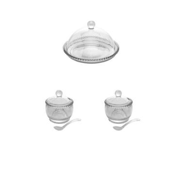 Imagem de Kit Queijeira + 2 Potes Vidro Pearl Bolinha Wolff