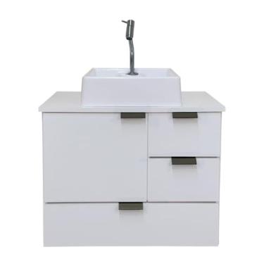 Imagem de Gabinete Lavatório Armário Para Banheiro Com Cuba Suspenso Organizador Branco