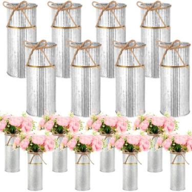 Imagem de Vasos Mimorou, flor de metal galvanizado, 19 cm, rústicos, vintage, x8