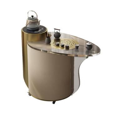 Imagem de Mesa de Chá Mesa de chá móvel pequena mesa de centro pequeno apartamento sala de estar varanda kung fu mesa lateral simples Mesa Lateral(Gold)