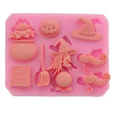 Imagem de Molde Silicone Bruxa Chapeu Vassoura Abobora Halloween Poçao - LUYKE