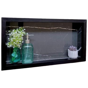 Imagem de Nicho Porcelanato Banheiro Prateleira Preto Rajado 9x30x60cm Bp