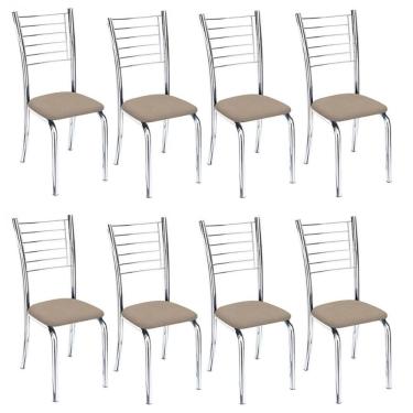 Imagem de Kit 8 Cadeiras De Jantar Lara Cromada Para Cozinha Suede Bege - Aurora Line