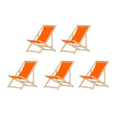 Imagem de Kit 5 Cadeira Madeira Espreguiçadeira Dobrável Sb-laranja