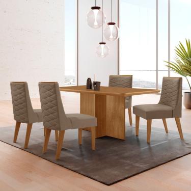 Imagem de Mesa Olimpia 120 Mdf Canto Copo E Com 4 Cadeiras Safira Veludo Capuccino/naturalle/naturalle