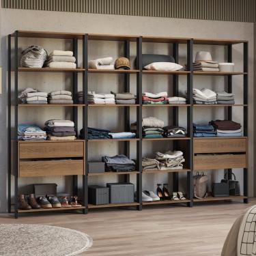 Imagem de Guarda Roupa Closet Modulado 4 Gavetas 18 Prateleiras 258cm Valencia Madesa Rustic Preto