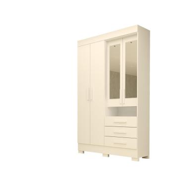 Imagem de Guarda-roupa Casal Bolívia Com Espelho 4 Portas 100% Mdf Linhamobília Branco