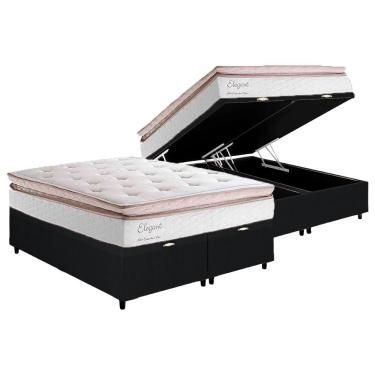Imagem de Cama Box Baú King Bipartida Com Colchão Herval Elegant Molas Ensacadas 193x203x77cm Ms Suede Preto