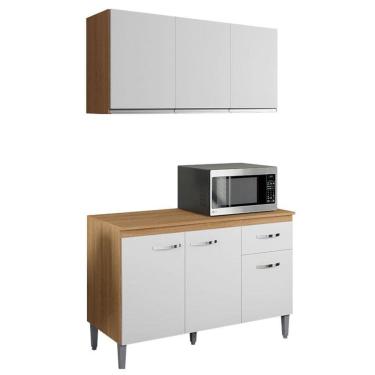 Imagem de Balcão de Cozinha Gabriela com Tampo 120cm e Armário Aéreo Andréia Amêndoa Branco - AJL