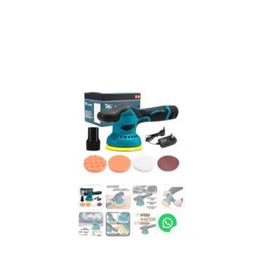 Imagem de Politriz Orbital Automotiva 12V com 4 Discos de Polimento, Bateria Recarregável, Azul e Preto