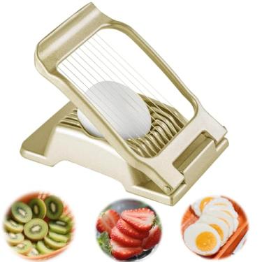 Imagem de JORMEY Cortador de ovos para ovos cozidos, cortador de ovo de alumínio resistente, cortador de morango, morango, cogumelo, fruta macia (ouro)