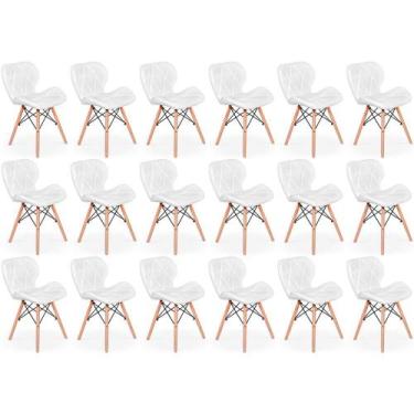 Imagem de Kit 18 Cadeiras de Jantar Charles Eames Slim Wood Estofada - Branco - 