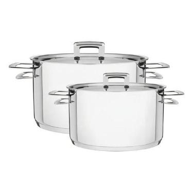Imagem de Jogo De Panelas Tramontina Brava Aço Inox Fundo Triplo 2pcs Cor Pratea