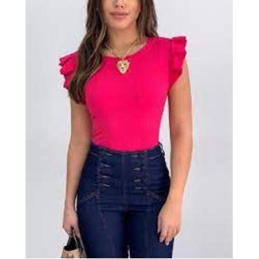 Imagem de Blusa feminina manga babado malha canelada mulher - Filo modas, Terra 