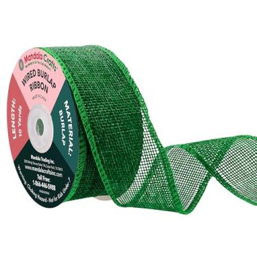 Imagem de Mandala Crafts Fita de estopa com fio para grinalda, artesanato, outono, férias, decoração de casamento, árvore, embrulho de presente, 9,5 metros verde 3,8 cm