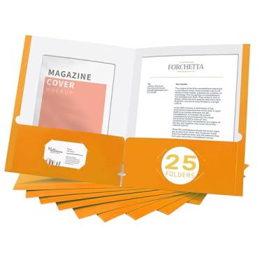 Imagem de Zzrywuty Pastas de arquivo com bolsos tamanho carta, pacote com 25 pastas de papel com compartimento para cartão, duas pastas de bolso para estudantes, empresários, trabalhadores domésticos e de