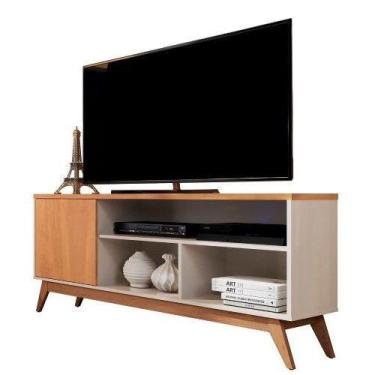 Imagem de Rack Retrô TV Até 60 Polegadas Pés De Madeira 1 Porta E Nichos Malbec 