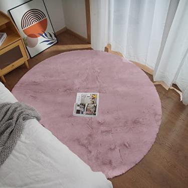 Imagem de Ghouse Tapete redondo de pele de coelho sintético de 2,4 m, tapetes redondos rosa para decoração de quarto, tapetes macios para sala de estar, tapete lavável de pele de carneiro, decoração de Roma