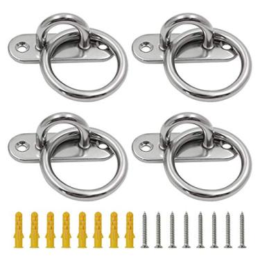 Imagem de Eilumduo Gancho de montagem de parede de teto M6, 4 peças, placa de olho, âncora resistente com anel, aço inoxidável 304, ótimo para balanços de ioga, redes/equipamento de barco/ferragens de convés marítimo/tiras de treinamento de suspensão