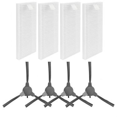 Imagem de Peças de reposição para acessórios de aspirador de pó robô 4 escovas laterais 4 filtros, branco