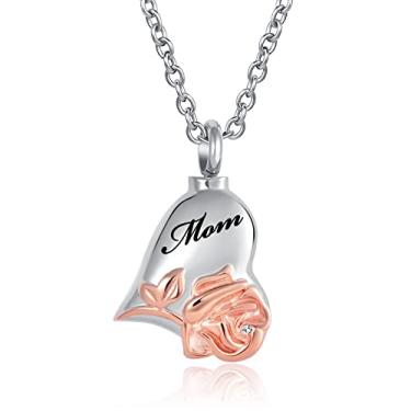 Imagem de OutstandLong Colar de urna de cremação de coração de flor de rosa para cinzas de aço inoxidável ouro rosa lembrança memorial animal pingente para mulheres meninas